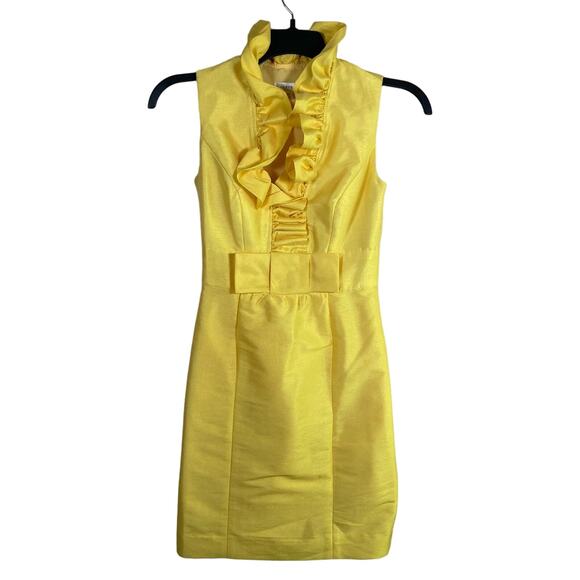 Alfred Sung Dress Women's 2‎ Yellow Retro Ruffle Bow Sheath Knee Length Demure - Picture 1 of 11